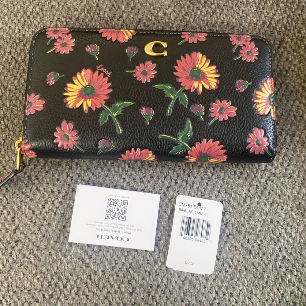 Coach Black Wallet with Colorful Floral Design